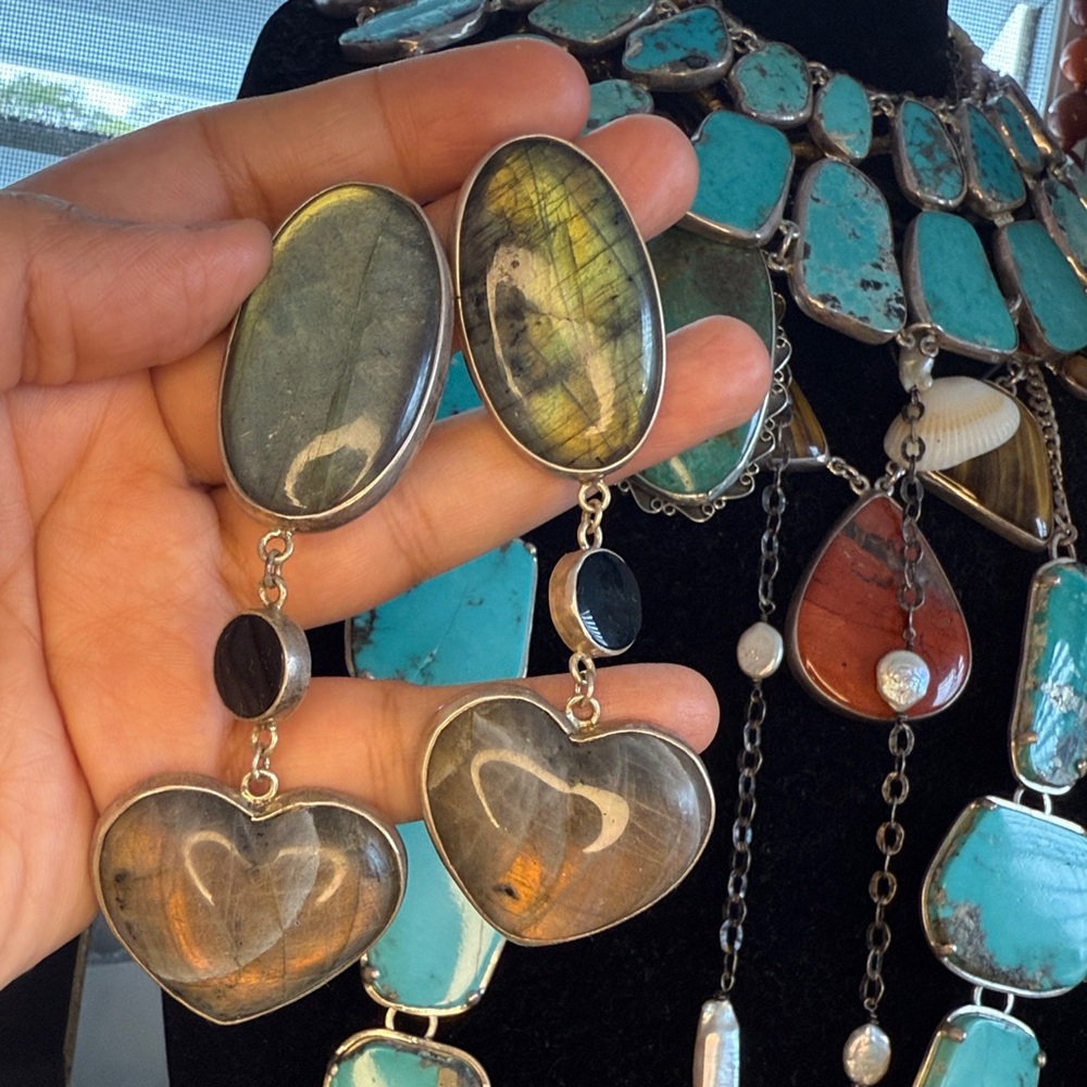 Labradorite, Onyx & Sterling Earrings